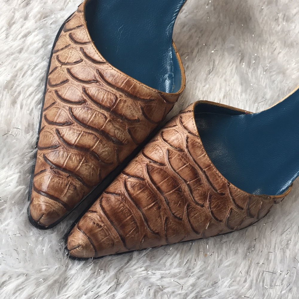 Vintage mule tan pointed toe reptile - Picture 11 of 12
